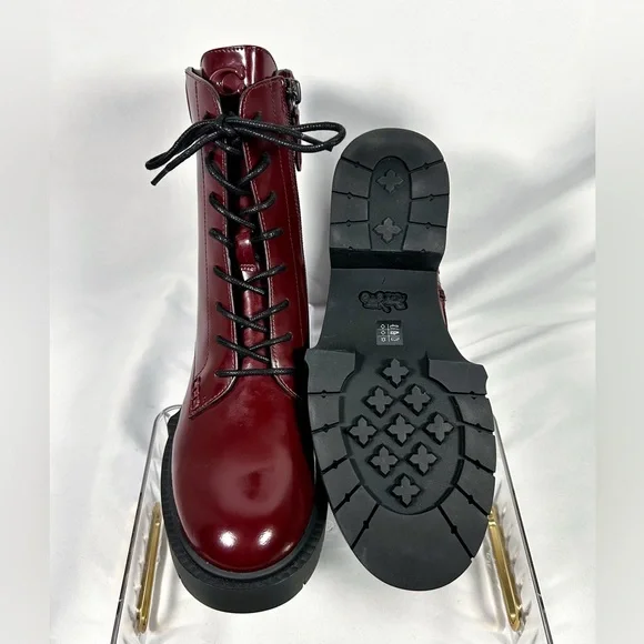 COACH ‘Leighton’ Lace-up Combat Boots in Burgundy - Picture 3 of 8